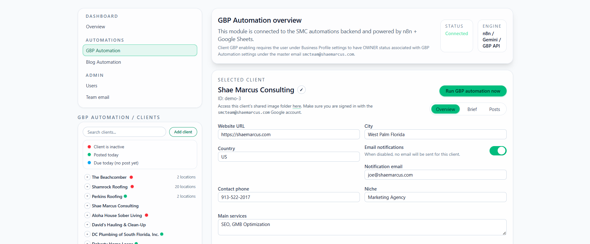 Google Business Profile automation dashboard